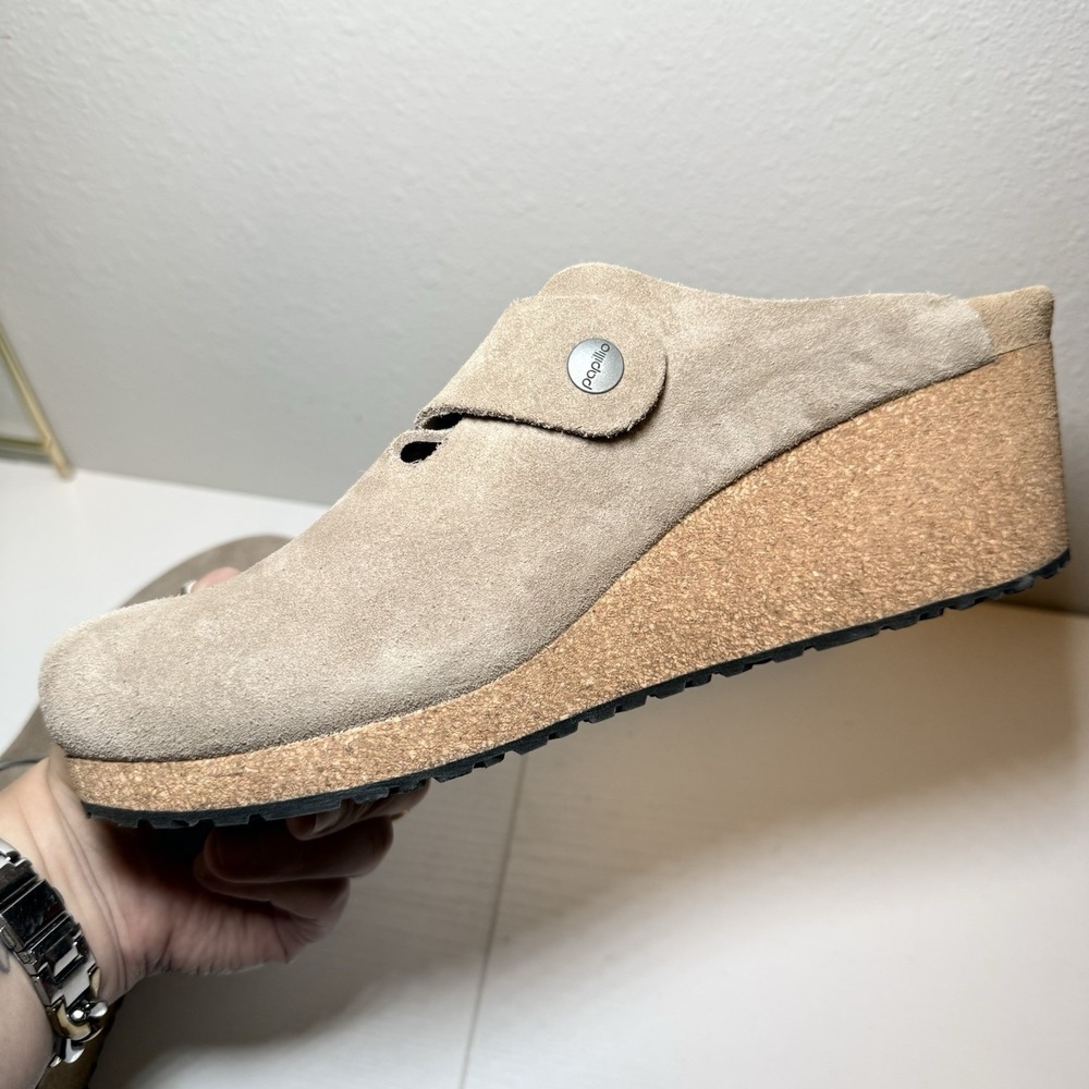Papillio by Birkenstock Fanny Wedge Clog In Warm Sand Suede Size 41 US 10 - Picture 7 of 16